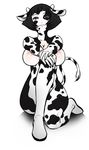  animal_ears animal_print bad_id bad_pixiv_id black_eyes black_hair breasts copyright_request cow_girl cow_print cozy horns large_breasts short_hair smile solo tail 