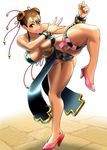  absurdres alternate_costume anus bottomless breasts brown_eyes brown_hair chun-li clitoris condom condom_in_mouth cosine covered_nipples double_bun high_heels highres huge_breasts maebari mouth_hold no_panties pasties pelvic_curtain shoes solo street_fighter street_fighter_iv_(series) thick_thighs thighs 