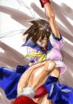  blood blue_sailor_collar crazy_eyes headband hey_(bluebell) kasugano_sakura panties sailor_collar short_hair solo street_fighter street_fighter_iv_(series) underwear yellow_eyes 