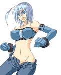  blue_hair breasts female girl gloves listless_time ment original unzipped_pants 