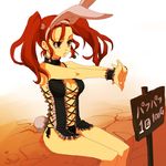  animal_ears bad_id bad_pixiv_id bare_shoulders breasts bunny_ears bunny_tail bustier choker cleavage dangerous_bustier_(dq) dragon_quest dragon_quest_viii earrings jessica_albert jewelry legs lingerie medium_breasts open_mouth outdoors placard prostitution red_eyes red_hair short_twintails sign solo tail thighs translated twintails underwear zakki 