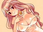  bare_shoulders breasts brown_eyes brown_hair choker cleavage covered_nipples huge_breasts long_hair original see-through solo strap_slip tsuutenkaaku 