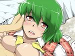  bad_id bad_pixiv_id bed blush breast_press breasts green_hair hand_on_another's_cheek hand_on_another's_face hyudora kazami_yuuka kneeling large_breasts plaid plaid_skirt plaid_vest pov skirt skirt_set solo_focus tears touhou vest 