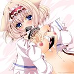  alice_margatroid animal_ears bad_id bad_pixiv_id between_breasts blonde_hair blue_eyes bottomless breasts capelet cat_ears character_doll doll groin hairband hat hat_ribbon kemonomimi_mode kirisame_marisa medium_breasts nanase_nao nipples ribbon solo touhou witch_hat |_| 