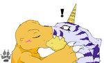  blush digimon gabumon kiss no_humans saliva white_background yaoi 