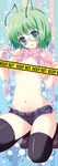  antennae bespectacled caution_tape censored flat_chest glasses green_eyes green_hair itou_life keep_out ribbon short_hair short_shorts shorts solo thighhighs topless touhou wriggle_nightbug 