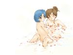  bath bishoujo_senshi_sailor_moon blue_eyes blue_hair brown_hair closed_eyes kino_makoto mizuno_ami multiple_girls nude otsukimi_(artist) petals petals_on_liquid ponytail rose_petals yuri 