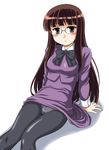  arm_support brown_eyes brown_hair crotch_seam glasses highres long_hair panties panties_under_pantyhose pantyhose saki sawamura_tomoki sitting solo underwear wan'yan_aguda 