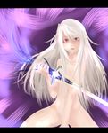  bad_id bad_pixiv_id black_maria caliburn covering fate/stay_night fate_(series) highres illyasviel_von_einzbern long_hair nude nude_cover red_eyes silver_hair solo sword weapon white_hair 