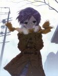  absurdres brown_eyes coat detexted glasses highres nagato_yuki non-web_source purple_hair scarf short_hair snow solo suzumiya_haruhi_no_shoushitsu suzumiya_haruhi_no_yuuutsu third-party_edit toggles winter 