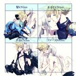  alternate_costume blonde_hair cloud_strife final_fantasy final_fantasy_vii final_fantasy_vii_advent_children highres kiss kiss_chart long_hair male_focus multiple_boys omix sephiroth silver_hair yaoi 