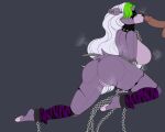  absurd_res animatronic anthro arrteen big_breasts blind bound breasts broken bubble_butt butt canid canine canis chain chain_leash clothing collar cracks crawling cuff_(restraint) docked_tail dominant dominant_human dominant_male eyeless female genitals green_hair hair hands_tied hi_res human kissing_penis_tip kneeling leash leg_warmers legs_tied legwear machine male mammal offscreen_male penis purple_body pussy restraints robot shattered_roxanne_wolf_(fnaf) short_tail solo steam submissive submissive_anthro submissive_female tail thick_thighs white_hair wolf 