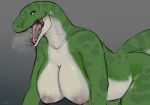  anthro areola artist_name big_breasts breasts female glistening glistening_eyes green_body hi_res nipples nude open_mouth pupils roobin scalie simple_background slit_pupils solo tongue white_body white_breasts yellow_eyes 