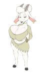  2023 absurd_res anthro big_breasts bikini bovid breasts caprine cleavage clothed clothing ear_piercing ear_ring female fur goat hi_res hooves horn huge_breasts mammal midriff navel piercing ring_piercing simple_background smile smiling_at_viewer solo standing swimwear usnarbit white_body white_fur 