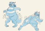  anthro barefoot big_butt black_nose blue_body blush bodily_fluids butt canid canine canis chubby_anthro chubby_belly chubby_male cum cum_on_butt cum_on_leg erection feet furgonomics genital_fluids genitals group handjob hi_res male male/male mammal moobs navel nipples nondelismell nude oral oral_penetration penetration penile penis penis_grab sex thick_thighs timbywuff wolf 