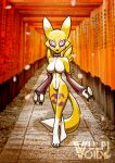  absurd_res bandai_namco canid canine clothing costume digimon digimon_(species) english_text fox hi_res invalid_tag japanese latex mammal photo_shoot renamon rosvo rubber semi_nsfw shrine slightly_kinky suit temple text 