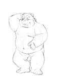  0ottotto0 2023 anthro balls bear belly eyewear flaccid genitals glasses hi_res kemono male mammal monochrome moobs navel nipples overweight overweight_male penis simple_background sketch solo 