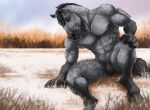  andromorph anthro black_hair clitoris dappled_fur equid equine field fur genitals grey_body grey_fur hair hooves horse intersex mammal muscular muscular_andromorph muscular_anthro muscular_intersex nipples nude outside pecs pussy sitting snow snowing solo venlightchaser winter 