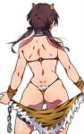 1girl ass bikini chain cosplay crotch em_(totsuzen_no_hakike) fake_horns from_behind g-string gertrud_barkhorn hair_ribbon horns oni_costume oni_horns ribbon sarong shiny_skin shoulder_blades simple_background skindentation solo standing strike_witches swimsuit thong twintails white_background world_witches_series 