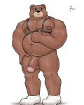  4:5 alanottaviano anthro barazoku bear belly brown_bear brown_body brown_fur fur genitals grizzly_bear hi_res male mammal musclegut muscular muscular_male overweight overweight_male solo ursine 