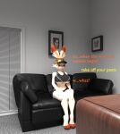  anthro big_breasts bottomwear breasts casting_couch clothing deerbone_(artist) feet female generation_8_pokemon gym_bottomwear gym_clothing gym_shorts hat headgear headwear hi_res humanoid jerma985 nintendo pokemon pokemon_(species) scorbunny shorts sitting text thick_thighs toes white_body zero_pictured 