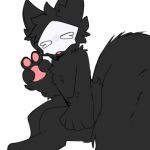  &gt;.&lt; 12_iona 4_fingers ambiguous_gender anthro black_body black_ears black_fur black_inner_ear black_inner_ear_fluff black_tail black_tuft canid canine canis changed_(video_game) fingers fur humanoid inner_ear_fluff mammal open_mouth pawpads pink_pawpads pink_paws puro_(changed) solo tail tuft wolf 