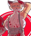  2022 absurd_res anthro areola areola_slip big_breasts black_body black_fur black_nose blood blood_on_face blood_on_gloves blood_splatter bodily_fluids breasts canid canine clothing colored countershade_face countershade_torso countershading digital_media_(artwork) dipstick_ears female fox fur gloves green_eyes halloween handwear hi_res hockey_mask holidays huge_breasts latex_gloves mammal mask multicolored_body multicolored_ears multicolored_fur orange_body orange_fur pink_areola shaded simple_background solo sports_mask sportswear themercart tiff_(themercart) white_body white_fur 
