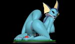  3d_(artwork) anthro anus big_breasts black_background black_eyes blue_body breasts butt digital_media_(artwork) eeveelution female generation_1_pokemon genitals hi_res kneeling looking_at_viewer nintendo nonotoys open_mouth pokemon pokemon_(species) pokemorph pussy simple_background solo thick_thighs vaporeon 