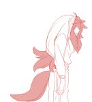  1boy animal_ears copyright_request from_side kanikame long_hair long_sleeves male_focus pants parted_lips profile simple_background solo standing sweater tail very_long_hair white_background 
