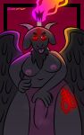  baphomet_(deity) big_breasts black_wings blep bottomwear bovid breasts bulge caprine caprine_demon chubby_gynomorph clothed clothing cross deity demon female genital_outline genitals glowing glowing_eyes glowing_markings goat_demon gynomorph hand_on_hip hi_res holding_penis horn humanoid intersex inverted_cross inverted_cross_pupils loincloth mammal markings nipples partially_clothed penis penis_outline pentagram purple_nipples red_eyes seltzerbear simple_background solo steam tongue tongue_out topless topless_gynomorph topless_intersex torch wings 