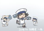  3girls black_hair closed_eyes commentary_request daitou_(kancolle) dancing dress ferret-san hat hiburi_(kancolle) kantai_collection low_ponytail multiple_girls purple_eyes sailor_collar sailor_dress sailor_hat shoes short_hair short_sleeves shounan_(kancolle) translation_request twintails uwabaki white_dress 