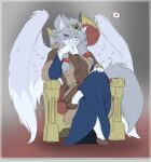  &lt;3 2019 anthro biped clothed clothing colored crossed_legs crown dragon excalibur_(zerofox) female fluffy_wings fur furred_dragon hair headgear jewelry looking_at_viewer necklace queen royalty scalie signature sitting smile solo tiara western_dragon white_body white_fur wings zerofox1000 