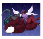  absurd_res anthro cape clothing coiling demon duo fluffy fluffy_tail hi_res king_douxthos male male/male reptile robe sassyspicy scalie snake tail tickling wings 