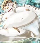  2023 anthro asian_clothing balls belly big_belly clothing east_asian_clothing eyes_closed felid fundoshi genitals hi_res japanese_clothing kemono licho_(tas) lifewonders lying male mammal moobs navel nipples overweight overweight_male pantherine sleeping solo tiger tokyo_afterschool_summoners underwear water white_clothing white_fundoshi white_underwear yom_mido_plus 