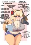  absurd_res ahegao anthro big_breasts big_butt blonde_hair blush bottomwear breasts butt camel_toe canid canine chubby_female cleavage clothed clothing collarbone crown english_text eye_roll female fox fur hair headgear headphones hi_res kotone_(zelripheth) looking_pleasured mammal microphone midriff multicolored_body multicolored_fur notebook orange_body orange_fur pink_eyes profanity shorts simple_background solo text tiara tongue tongue_out two_tone_body two_tone_fur wide_hips yellow_body yellow_fur zelripheth 