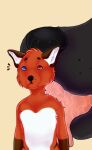  anthro blue_eyes brown_body brown_fur canid cheek_tuft duo facial_tuft front_view fur head_tuft heterochromia mammal mouth_closed orange_body orange_fur red_eyes roobin simple_background solo_focus tan_background tuft white_body white_fur 
