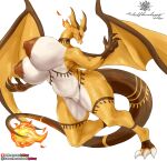  anthro areola big_breasts breasts charizard female generation_1_pokemon genitals girlsay hi_res hybrid looking_at_viewer nintendo nipples orange_body pokemon pokemon_(species) pokemorph pussy raichu simple_background solo tail thick_thighs white_background yellow_body 
