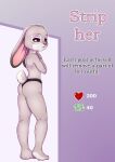  4_fingers absurd_res anthro blush blush_lines clothed clothing disney eyes female fingers fluffy fluffy_tail fur grey_body grey_fur hi_res judy_hopps lagomorph leporid looking_away mammal panties partially_clothed purple rabbit solo standing stefano_d&#039;angelo tail text underwear white_body white_fur zootopia 