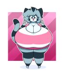  animal_crossing anthro beady_eyes big_breasts breasts cleavage clothed clothing dewy-eyedboy domestic_cat eyelashes felid feline felis female gesture grey_hair hair happy lolly_(animal_crossing) mammal nintendo pose smile solo standing thick_thighs v_sign 