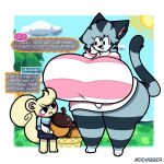  2020 acorn animal_crossing anthro beady_eyes big_breasts blush blush_stickers breasts clothed clothing cloud dewy-eyedboy dialogue digital_drawing_(artwork) digital_media_(artwork) domestic_cat duo eyelashes felid feline felis female food frown fruit fully_clothed fur grass grey_body grey_fur grey_hair hair head_tuft holding_acorn humor larger_female lolly_(animal_crossing) male mammal marshal_(animal_crossing) nintendo nut_(fruit) pantsless pink_clothing pink_sweater pink_topwear plant rodent scarf sciurid size_difference smaller_male smile sun sweater topwear tree tree_squirrel tuft white_body white_fur white_hair 