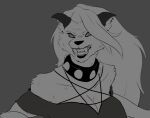  2023 angry anthro canid canid_demon clothed clothing collar colored demon digital_media_(artwork) ear_piercing fangs female fur goth hair hellhound helluva_boss hi_res inner_ear_fluff loona_(helluva_boss) mammal monochrome nyankyun540 piercing simple_background sketch snarling solo teeth tuft 