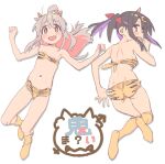  2girls absurdres ahoge alternate_costume animal_print ass bangs bare_arms bare_legs bare_shoulders bikini black_hair blush breasts brown_eyes commentary_request dimples_of_venus flat_chest grey_hair hair_between_eyes hair_ornament hairclip highres horns imamura_ryou looking_at_viewer lying medium_breasts multicolored_hair multiple_girls navel on_back on_stomach oni_horns onii-chan_wa_oshimai! open_mouth oyama_mahiro oyama_mihari pink_hair print_bikini purple_hair setsubun siblings simple_background sisters sketch stomach streaked_hair swimsuit tiger_print two-tone_hair white_background 