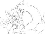  2022 black_and_white bodily_fluids charizard dragon duo ears_up feral gaping_mouth generation_1_pokemon generation_4_pokemon hands_on_waist hi_res holding_another looking_at_another lucario monochrome narrowed_eyes nintendo open_mouth pokemon pokemon_(species) sabamiso_(sabamasasix) saliva saliva_string simple_background suprised_look tongue tongue_out 
