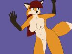  anthro breasts canid canine cansinodx female fox fur genitals gesture hair hi_res mammal nipples nude orange_body orange_fur pussy red_hair solo solo_focus waving waving_hand 