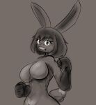  absurd_res angry anthro big_breasts breasts female fighting_pose hi_res lagomorph leporid mammal monochrome pose rabbit showing_teeth simple_background solo yueliafreecs 