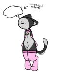  ambiguous_gender anthro arm_warmers armwear bell bell_collar black_and_white_fur clothing collar digital_media_(artwork) domestic_cat eledensfw felid feline felis footwear hi_res mammal nude pink_clothing pink_collar pink_footwear pink_socks silly silly_face simple_background simple_face socks solo text thick_thighs 