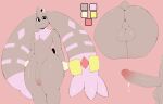  2023 absurd_res anthro backsack balls bandai_namco big_butt big_ears black_eyes blazethefox bodily_fluids brown_body brown_fur butt color_swatch digimon digimon_(species) ear_accessory erection fur genital_fluids genitals hi_res horn looking_at_viewer male model_sheet percy_(blazethefox) perineum pink_background pink_body precum simple_background smile terriermon thick_thighs wide_hips 
