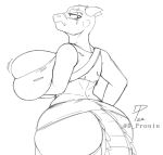 2022 anthro argonian bethesda_softworks big_breasts big_butt bottomwear breasts bulging_breasts butt clothing deeja dpronin eye_scar facial_scar female frown hi_res holding_breast horn huge_butt looking_back midriff pupils scalie scar signature skirt slit_pupils snout snout_scar solo the_elder_scrolls torn_clothing underbutt wide_hips 