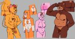  anthro bear blush butt domestic_pig felid female flexing group hi_res lagomorph leporid lion male mammal momoskinks overweight overweight_male pantherine pose rabbit standing suid suina sus_(pig) 