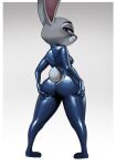  2023 anthro big_butt bodysuit breasts butt clothed clothing disney eyebrows female fingers full-length_portrait fur furgonomics grey_body grey_fur hi_res judy_hopps lagomorph latex leporid long_ears looking_at_viewer looking_back looking_back_at_viewer mammal multicolored_body multicolored_fur portrait purple_eyes qupostuv35 rabbit rubber rubber_clothing rubber_suit scut_tail short_tail simple_background skinsuit smile smiling_at_viewer solo standing tail thick_thighs tight_clothing two_tone_body two_tone_fur white_body white_fur zootopia 